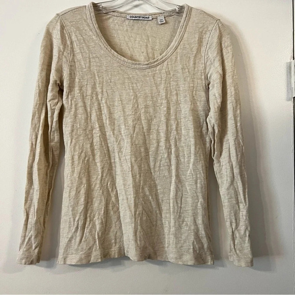 Country Road Linen Blend Long Sleeve Tee T-Shirt Cream XXS Minimalist Capsule - Picture 1 of 8